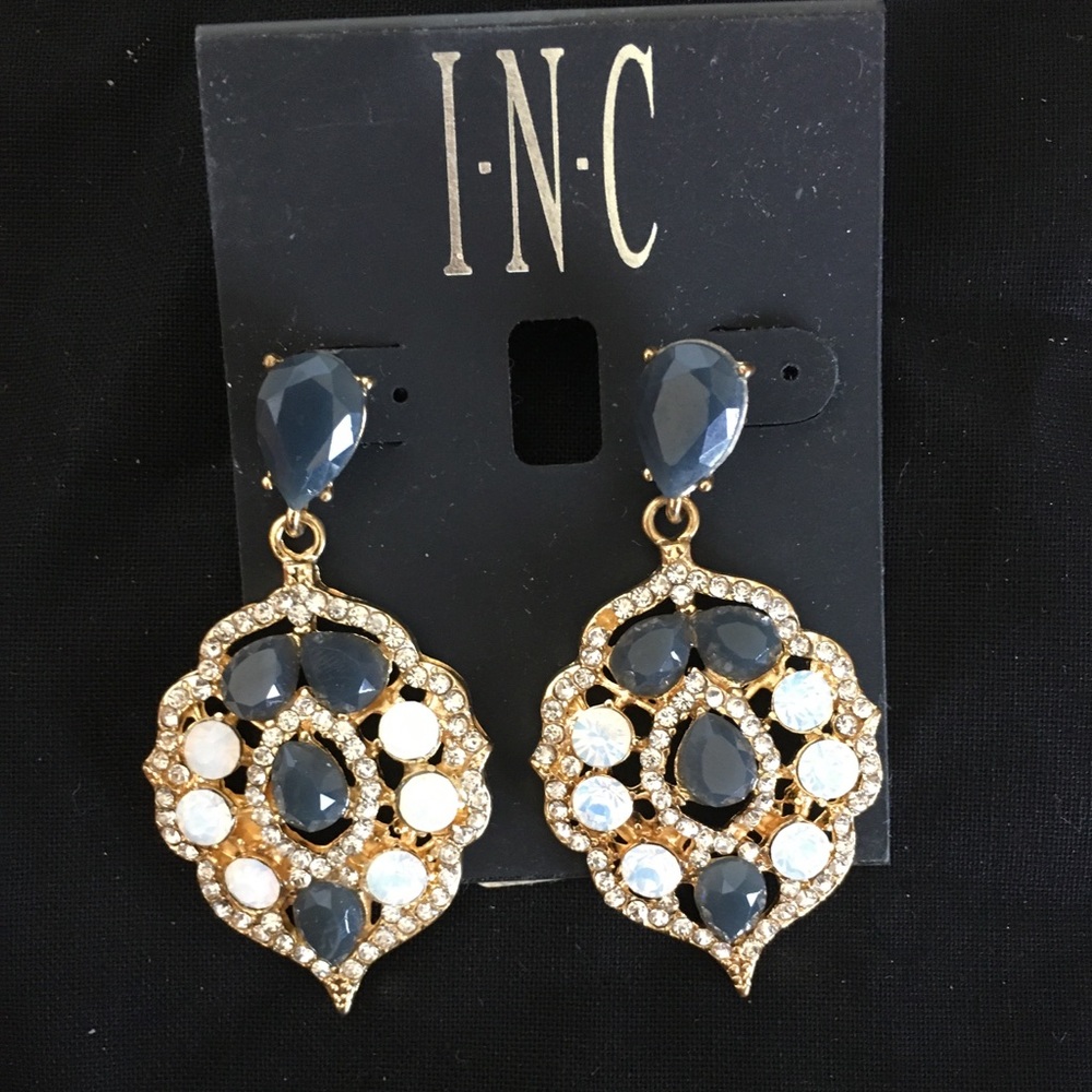 INC navy stone and rhinestone earring